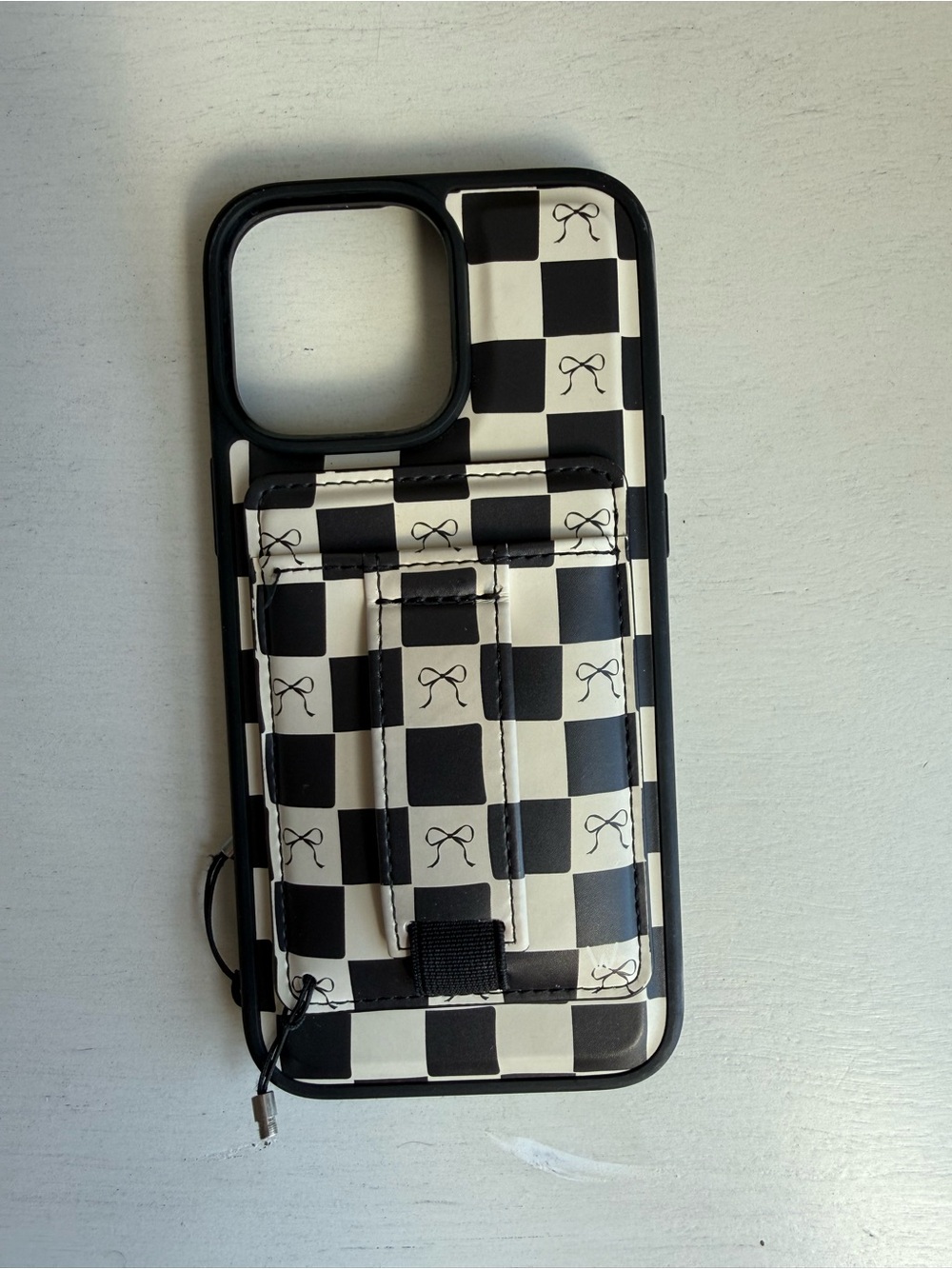 Checkerboard Card Pocket Phone Case in Black & White